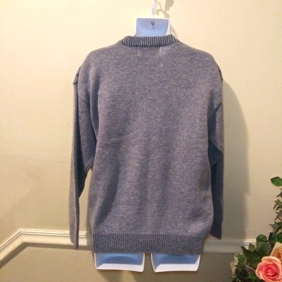 Vintage 90's/Y2K Work Wear Men's 3D Textured Denim Colored Wool Blend Sweater - Picture 4 of 8